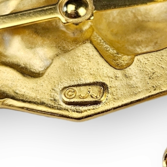 Jj Christmas Cat Brooch Jonette Jewelry Brushed Gold Plate Jingle Bell Vtg 2" - Picture 6 of 7